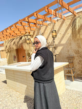 Embroidery Fur Vest - Black