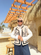 Embroidery Fur Vest - Beige