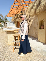 Embroidery Fur Vest - Beige