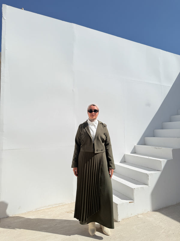 Double Layered Stripes Skirt - Olive