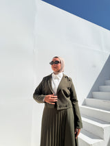 Striped Short Blazer - Olive