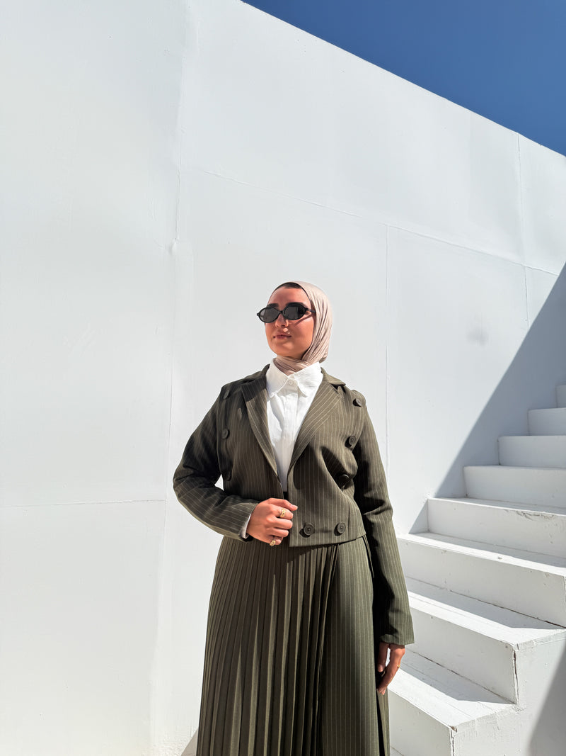 Striped Short Blazer - Olive