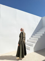 Double Layered Stripes Skirt - Olive