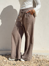 Drawstring Suede Pants - Cafe