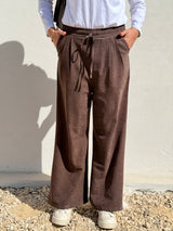 Drawstring Suede Pants - Brown