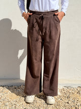Drawstring Suede Pants - Brown