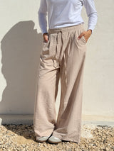 Drawstring Suede Pants - Beige