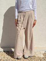 Drawstring Suede Pants - Beige