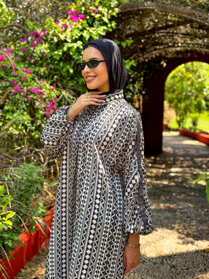 Printed Ruched Sleeves Shirt - Beige