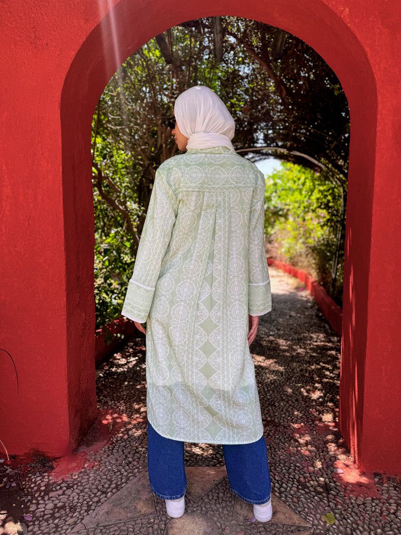 Patterned  Linen Shirt - Green