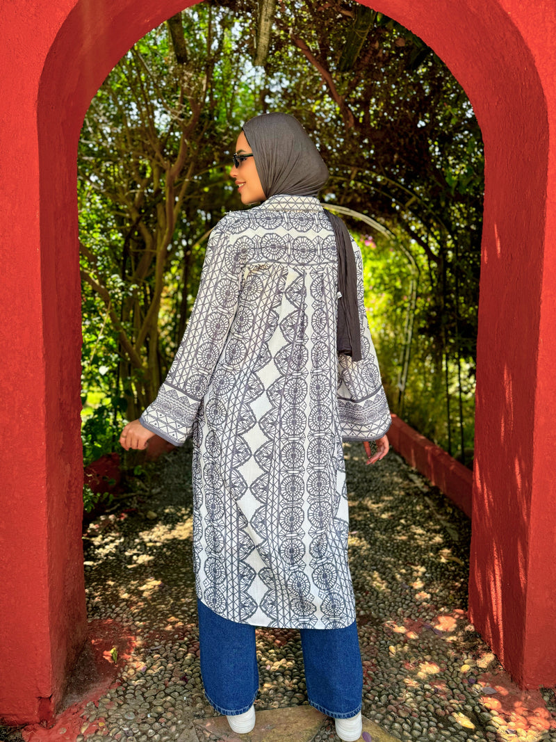 Patterned  Linen Shirt - Black