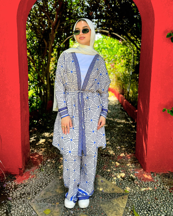 Geometric Printed Cardigan - Royal Blue