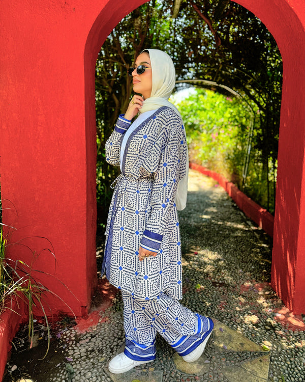 Geometric Printed Cardigan - Royal Blue