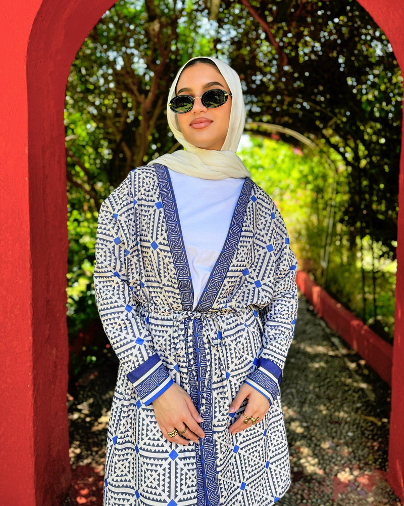 Geometric Printed Cardigan - Royal Blue