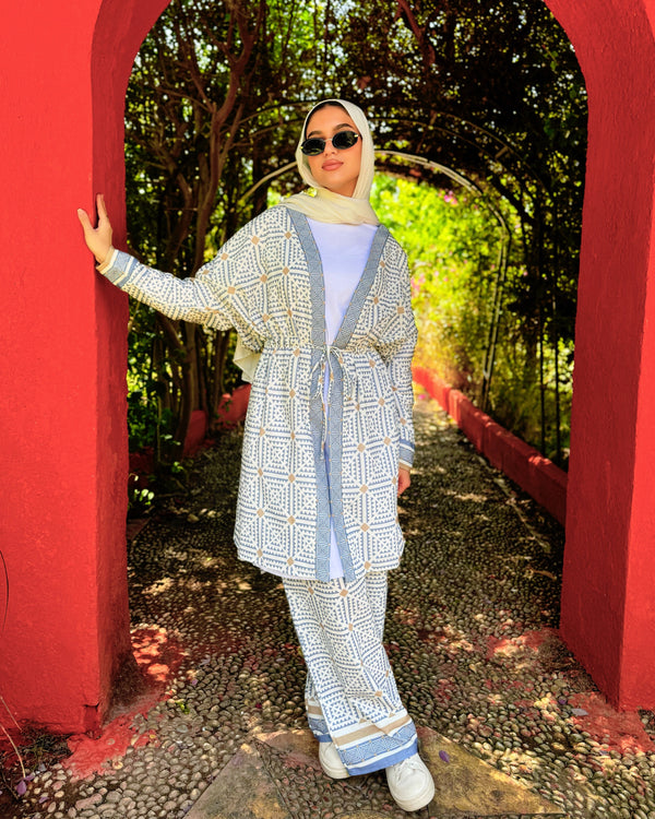 Geometric Printed Cardigan - Light Blue