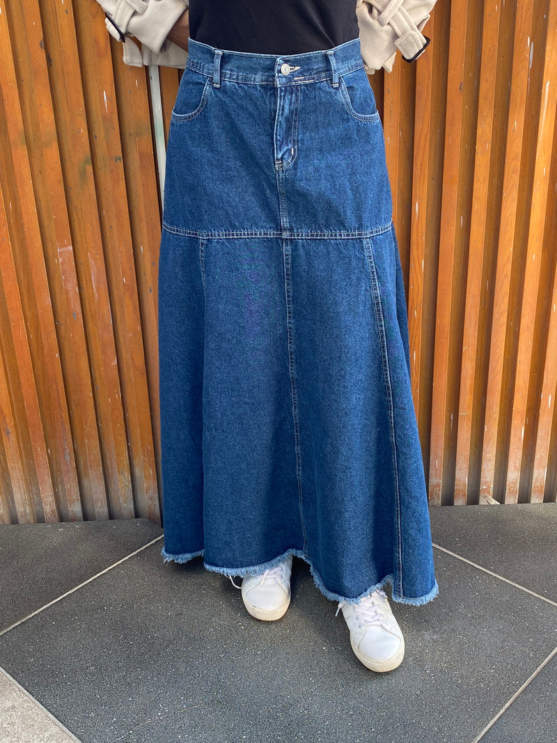 Paneled Denim Skirt - Blue