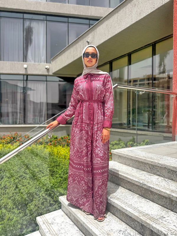 Tiles Print Dress - Maroon