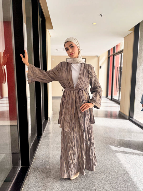 Metallic Pleated Cardigan - Gold