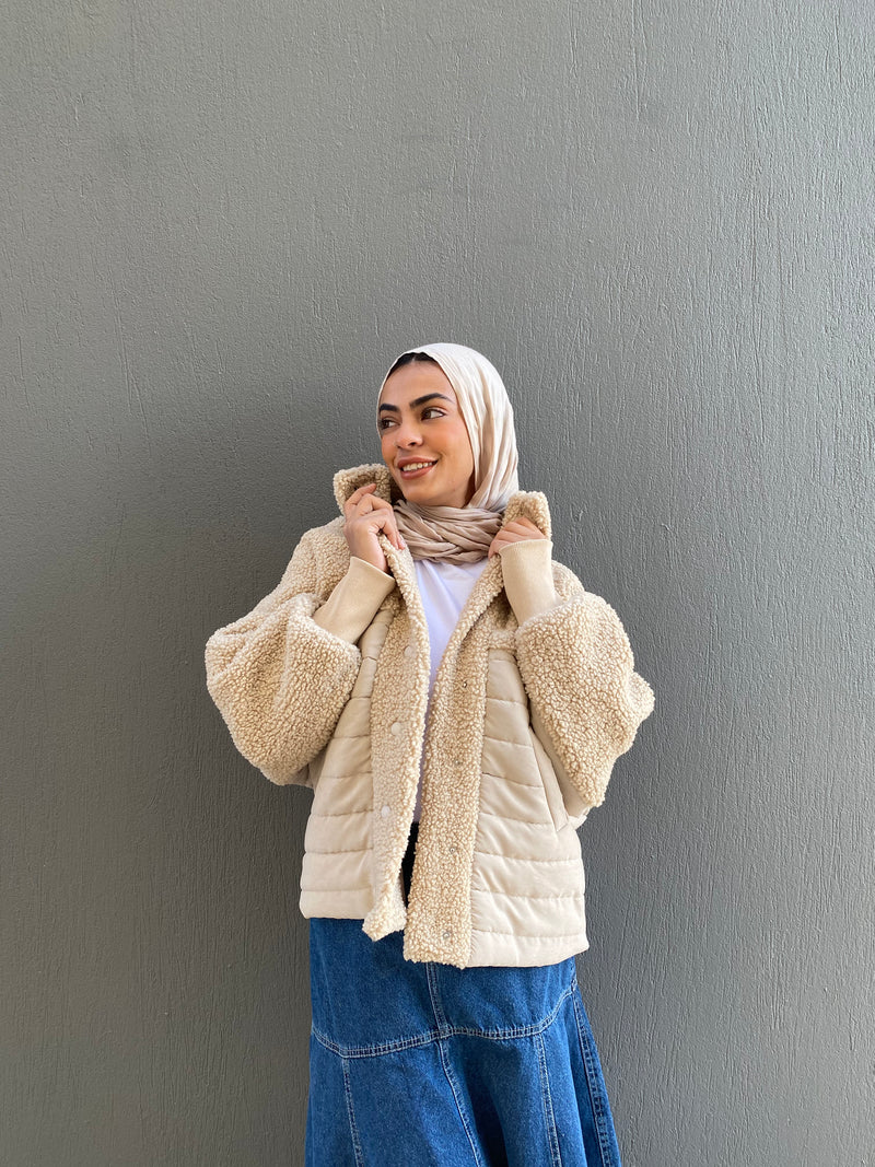 Quilted Fur Jacket - Beige