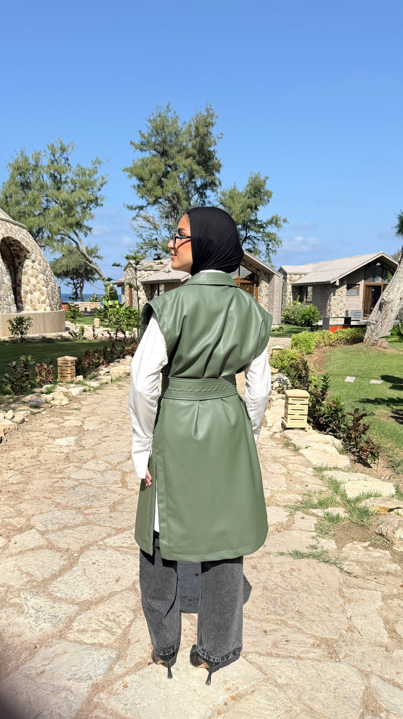 Leather Vest - Olive