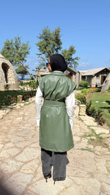Leather Vest - Olive
