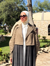 Gabardine with Pleated Chiffon Coat - Olive