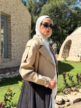 Gabardine with Pleated Chiffon Coat - Beige