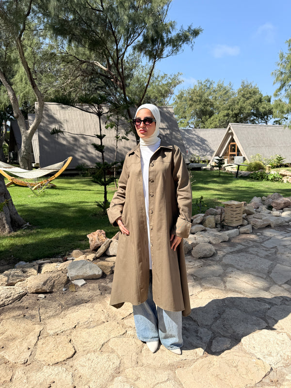 Asymmetric Gabardine Shirt - Olive