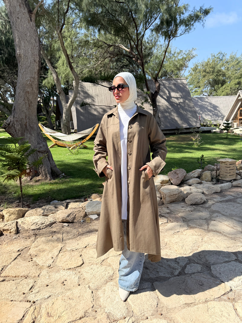 Asymmetric Gabardine Shirt - Olive