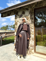Eyelets Leather Coat - Brown