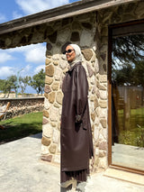 Eyelets Leather Coat - Brown