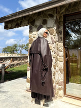 Eyelets Leather Coat - Brown