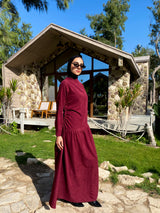 Side Gathered Suede Dress - Maroon