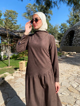 Side Gathered Suede Dress - Brown