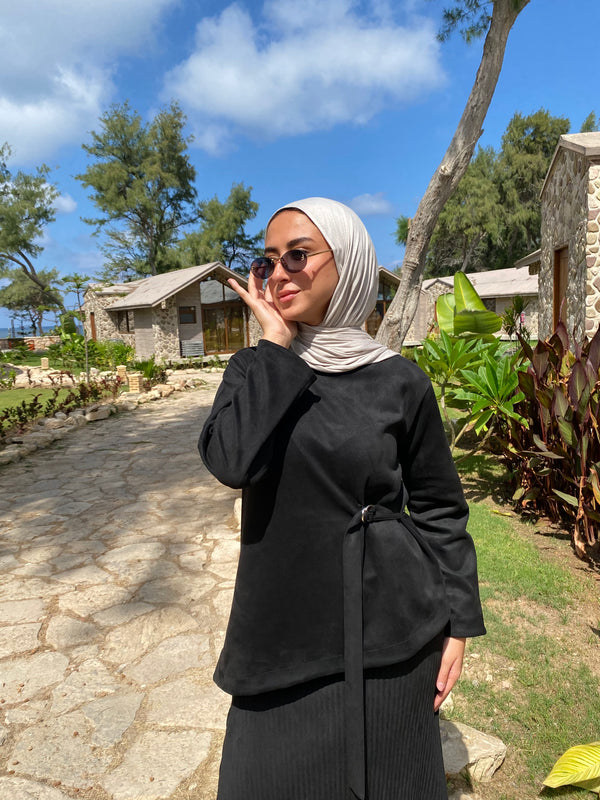 Suede Blouse With Buckle - Black