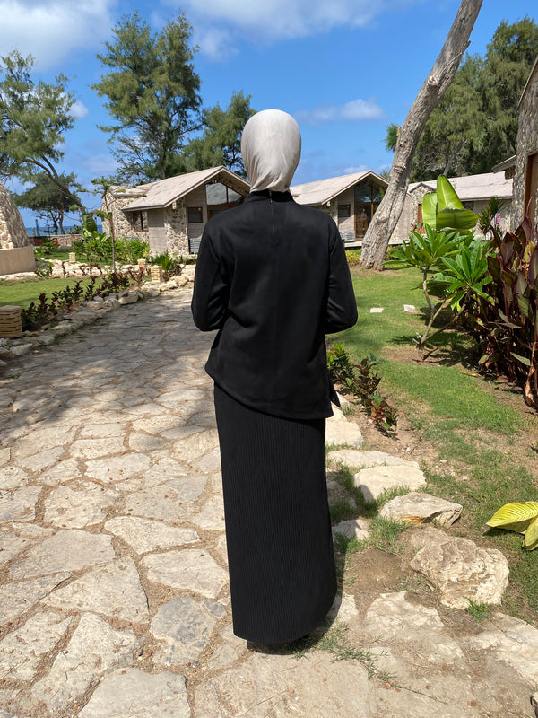 Suede Plain Skirt - Black