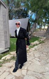 Buttoned Gabardine Coat - Black