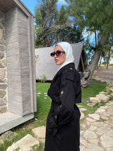 Buttoned Gabardine Coat - Black