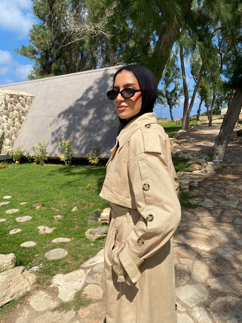 Buttoned Gabardine Coat - Beige