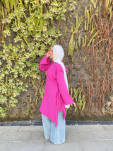 Zipper Linen Blouse - Fuchsia