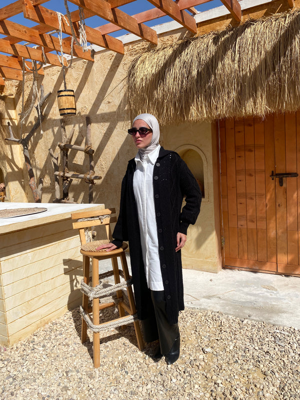 Cable-Knit Cardigan - Black