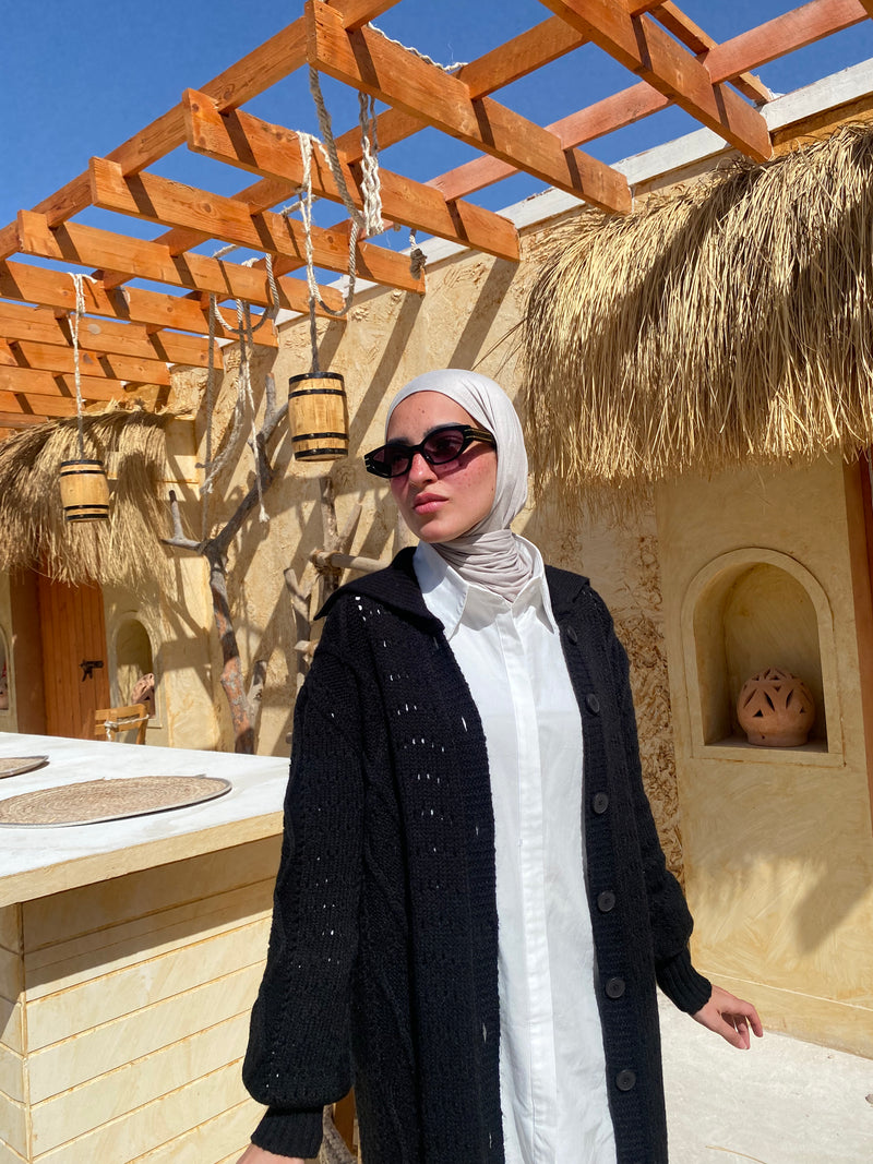 Cable-Knit Cardigan - Black