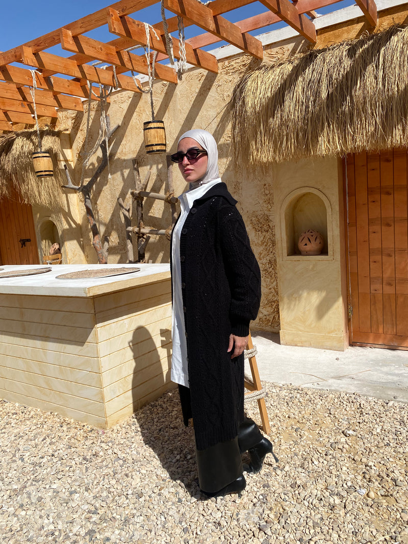 Cable-Knit Cardigan - Black