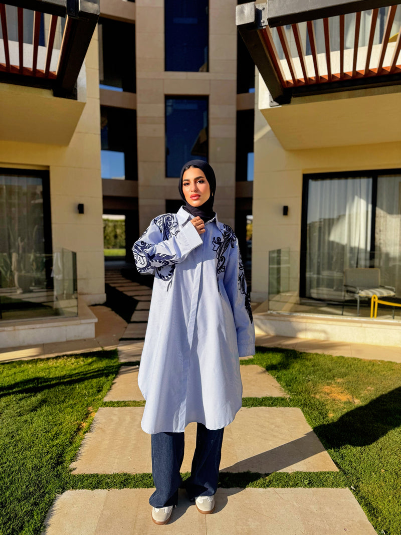 Stripes Embroidered Shirt - Blue