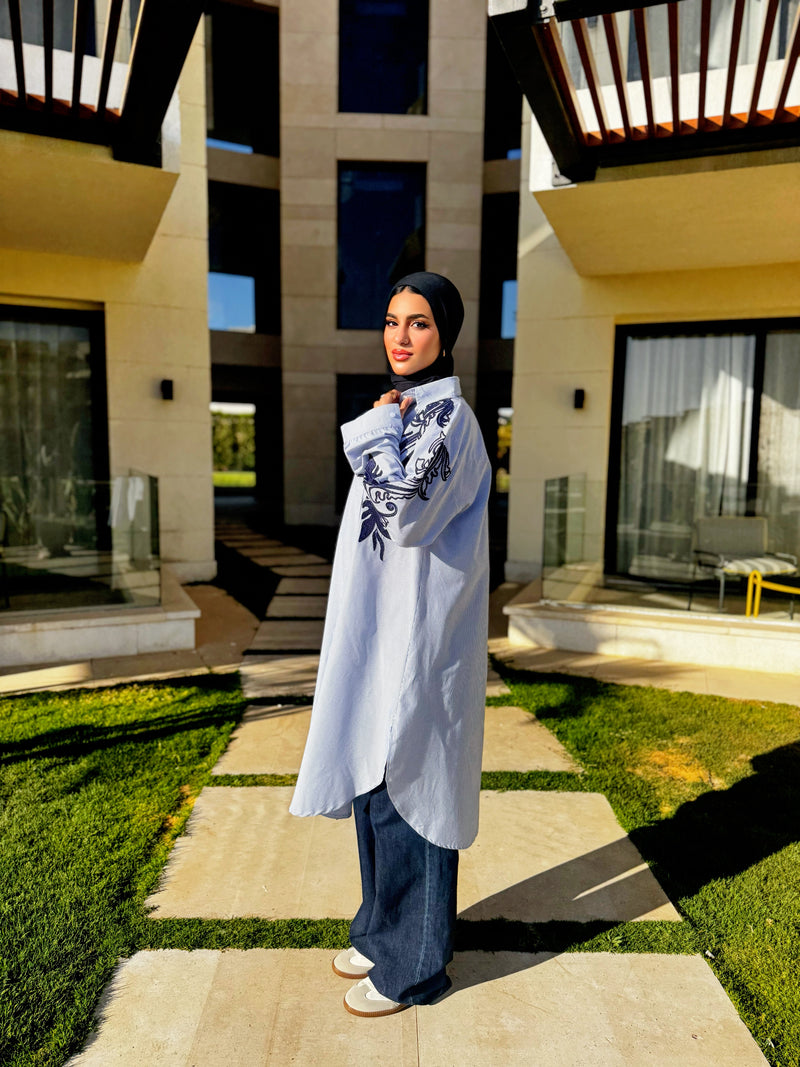 Stripes Embroidered Shirt - Blue