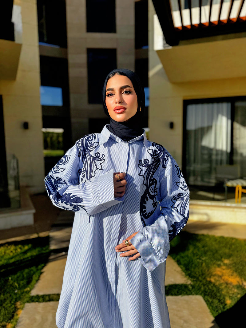 Stripes Embroidered Shirt - Blue