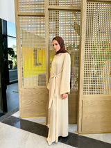Overlap Tie Satin Dress - Beige
