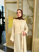 Overlap Tie Satin Dress - Beige