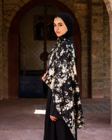 Linen Abaya With Lace scarf - Black