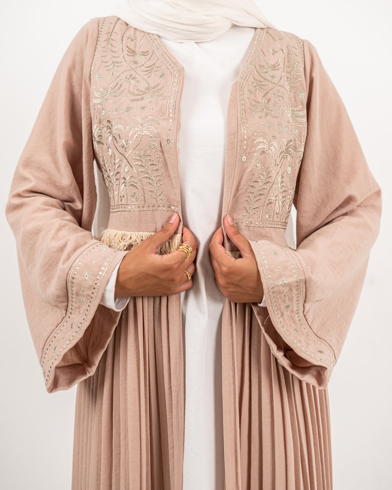 Linen Embroidered Cardigan - Beige